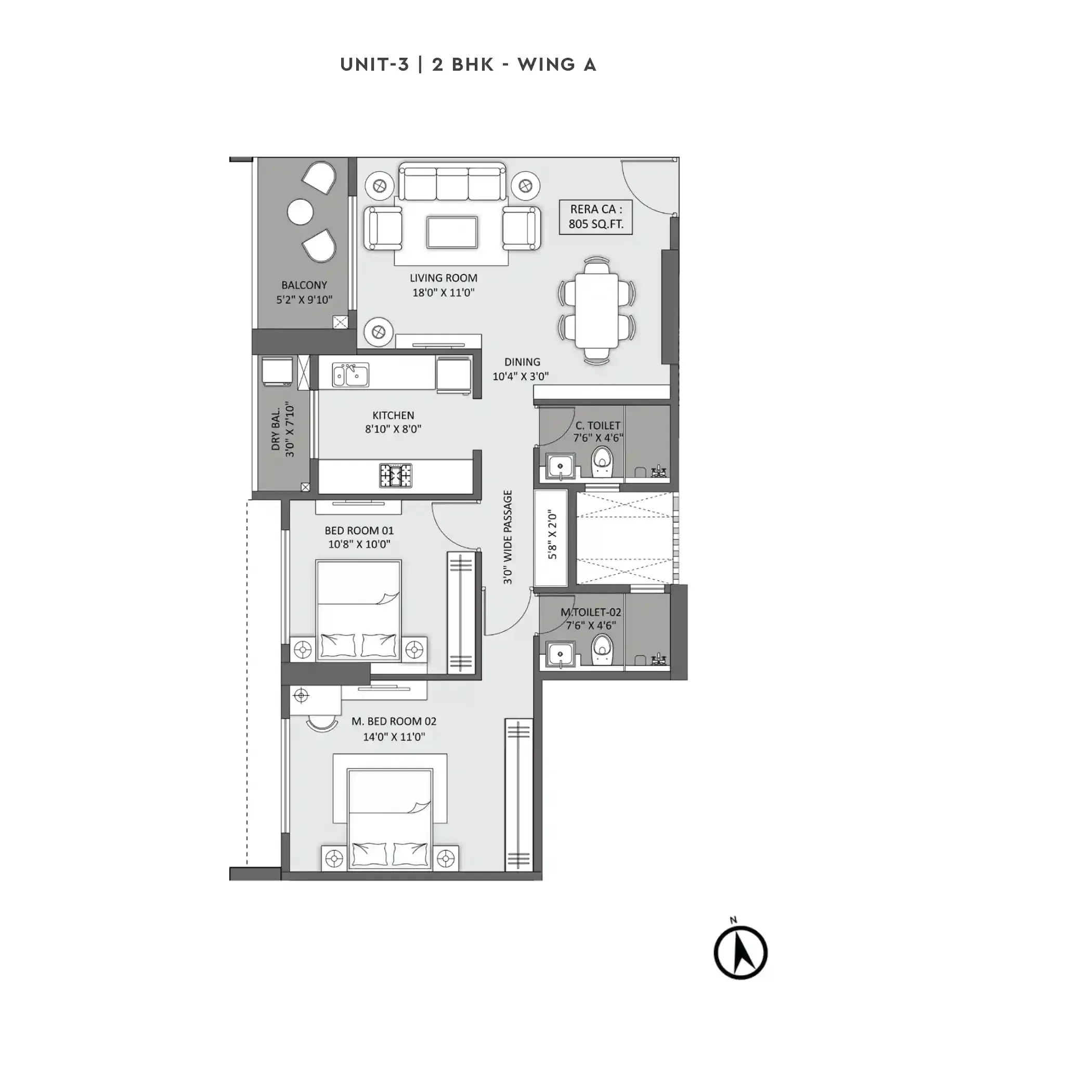 Mangrove Goregaon West 2 BHK Wing A floor plan 805 sq.ft.
