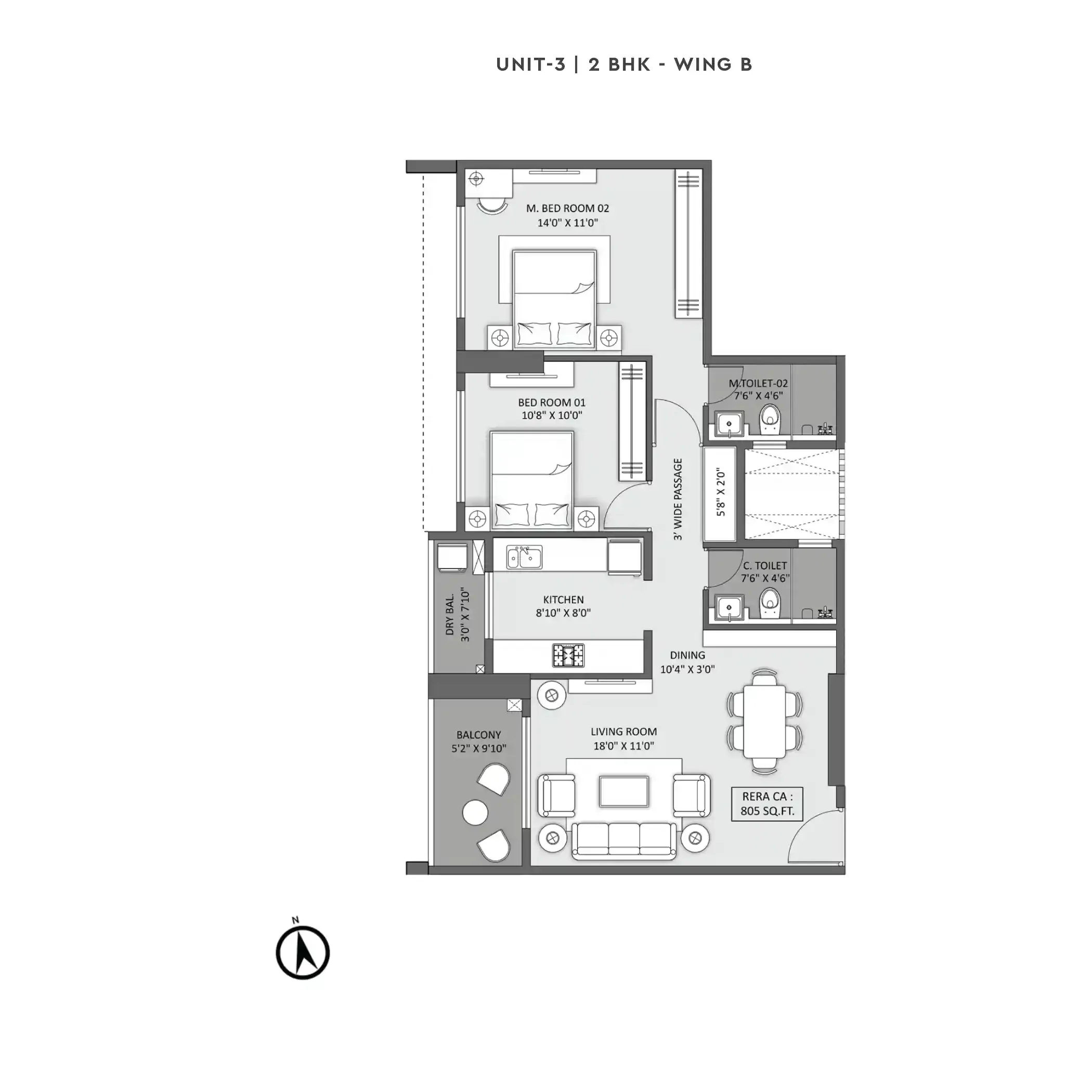 Mangrove Goregaon West 2 BHK Wing B floor plan 805 sq.ft.